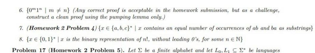  {0m1n|mn}(Any correct proof is acceptable in the homework submission, but as
