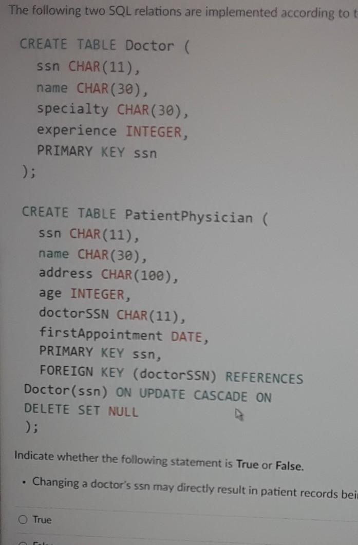 being updated The following two SQL relations are implemented according to
