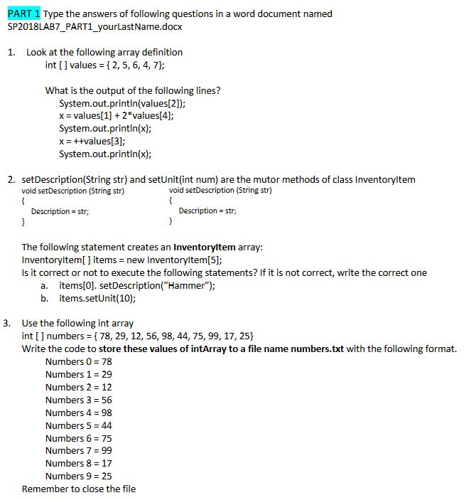  I need this code in Java please. Thanks! PART 1 Type