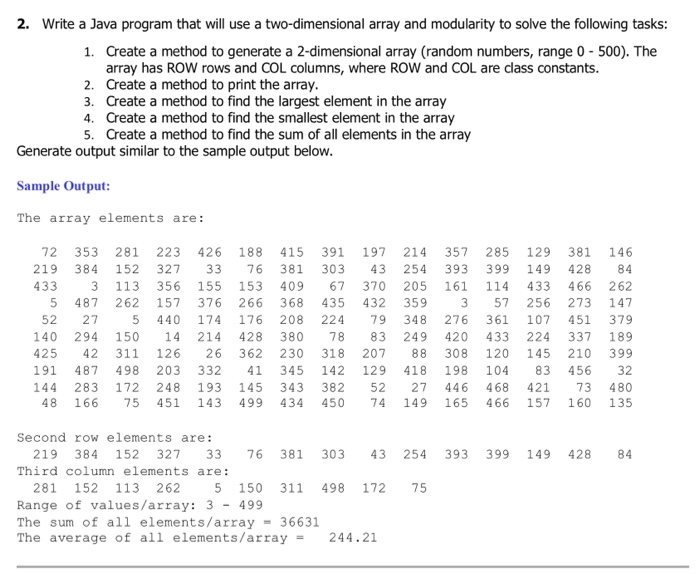  2. Write a Java program that will use a two-dimensional array