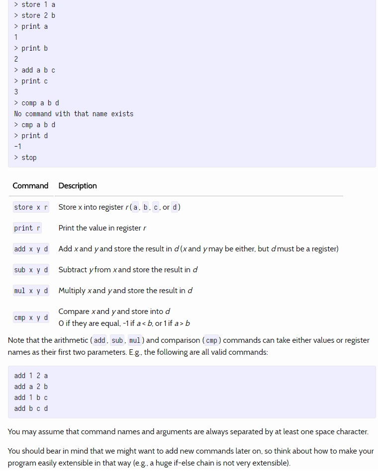 Data Structure in C++ A simple register machine, Output I need: ------------------------------------------------------------------------------------------------------------------------