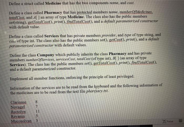 Define a struct called Medicine that has the two components name,