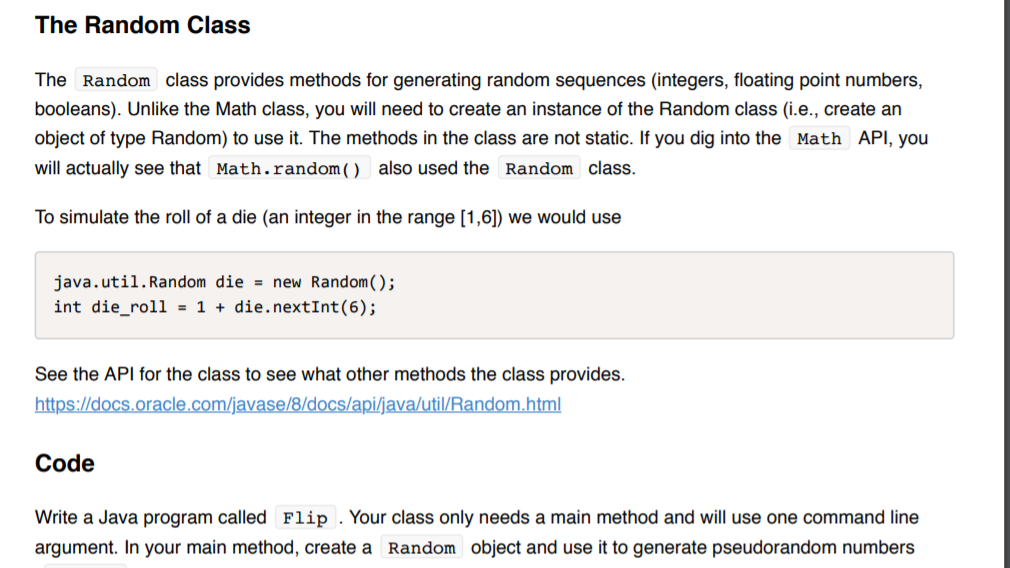 only the random class please. In JAVA. will upvote thanks The Random
