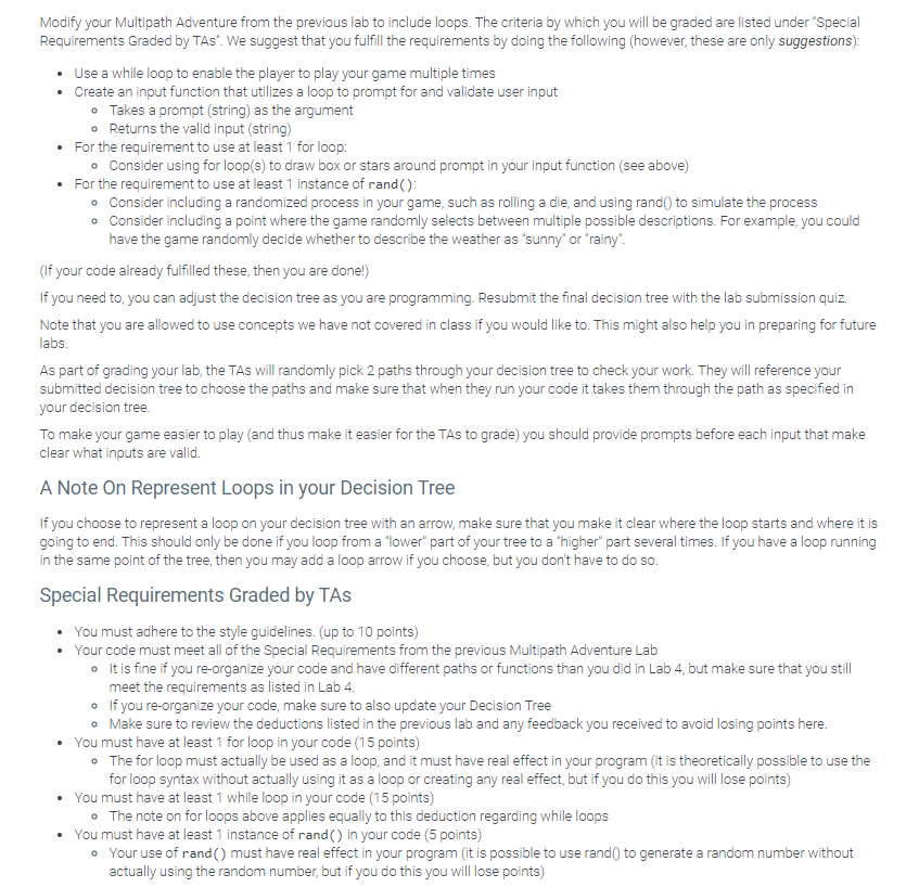 What loops can I add to this code and how? Requirements and