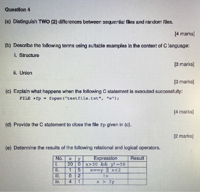  Question (a) Distinguish TWO (2) differences between sequential files and random