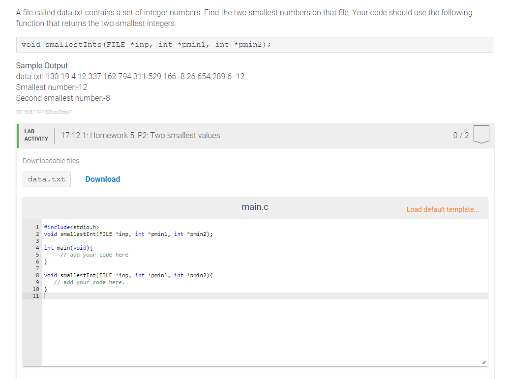 In C language please A file called data.txt contains a set of