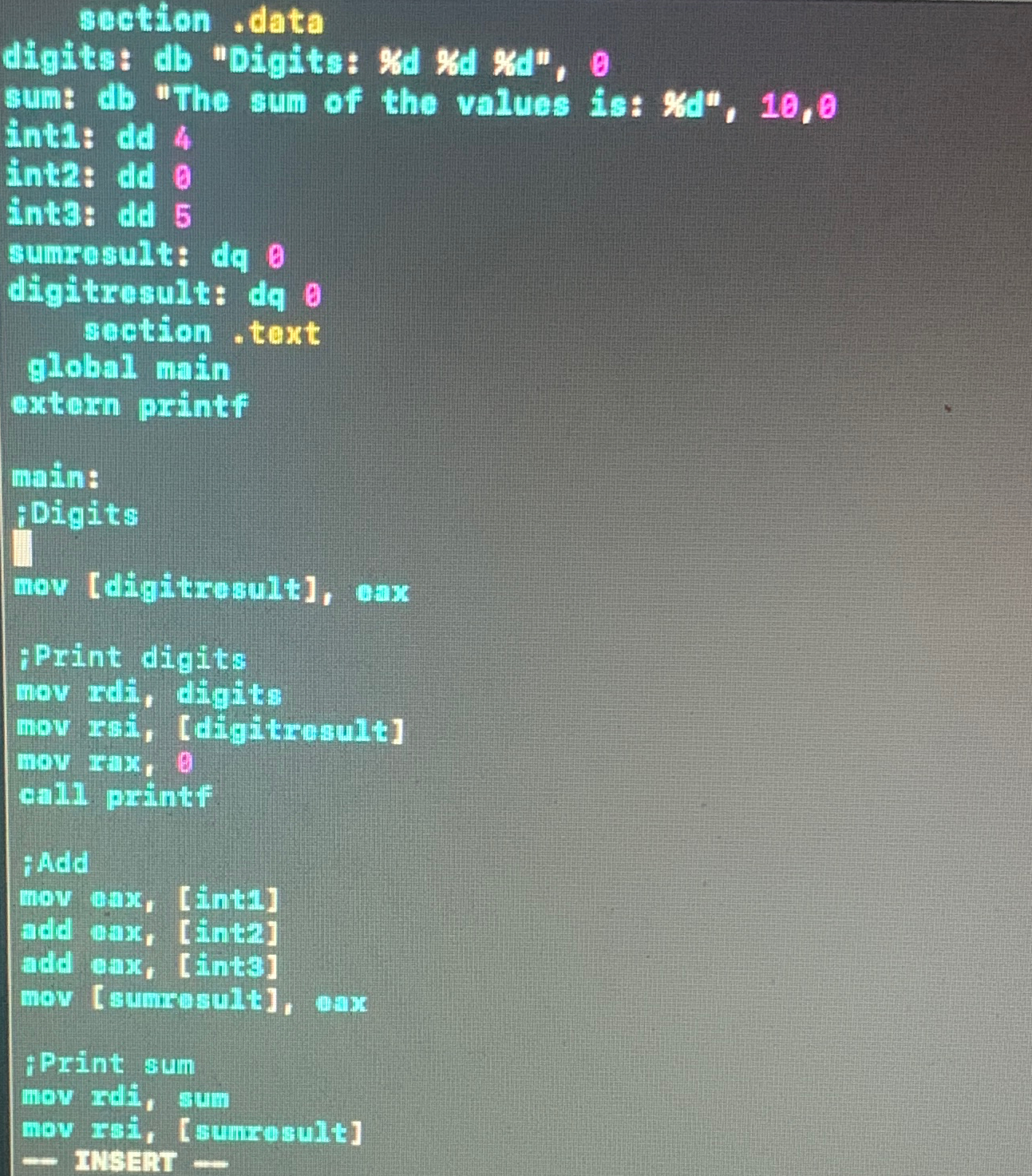  section . data digits: ab "Digits: x4 xd x4,0 sum: db