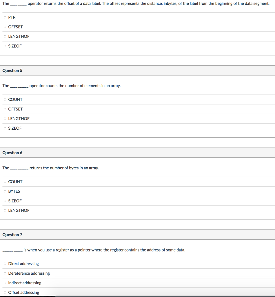 Assembly programming language. Need help with 4, 5 ,6 and 7. Please
