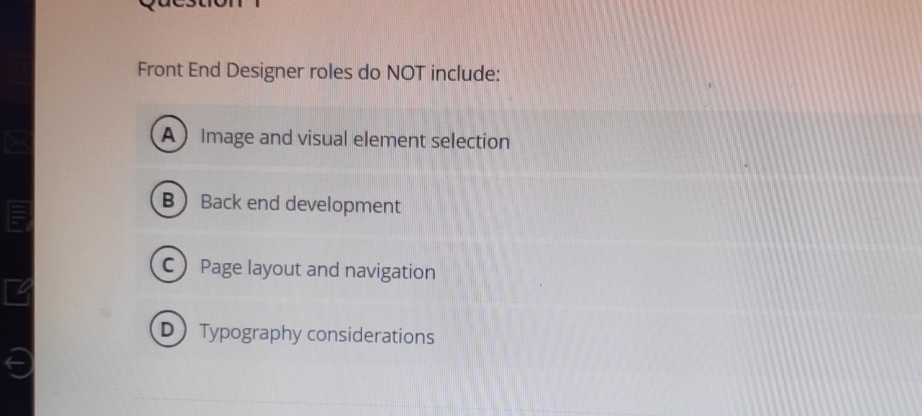  Front End Designer roles do NOT include: Image and visual element