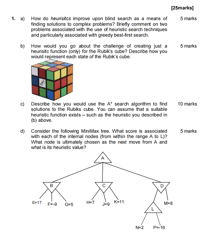  [25marks] 5 marks 1. a) How do heurisitcs improve upon blind