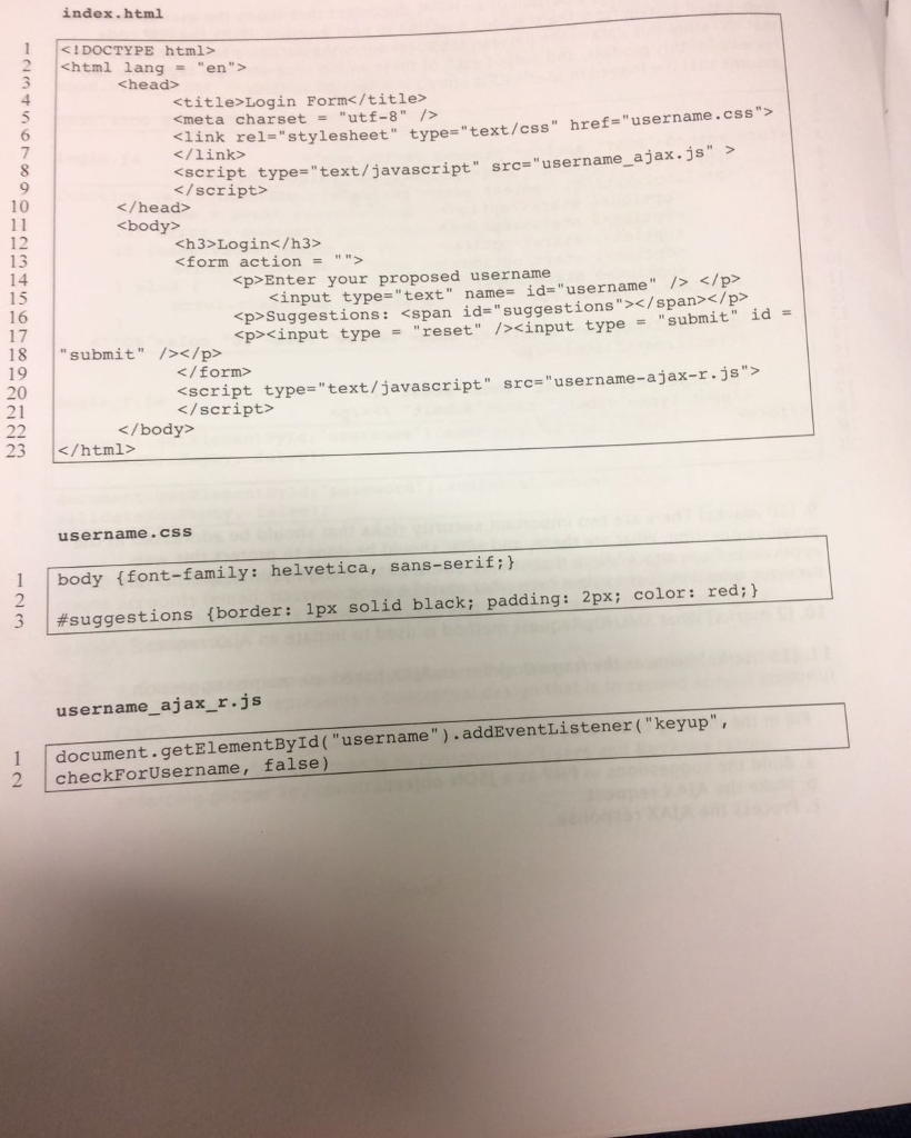 low is the framework for an AJAX based username suggestion 11. [15