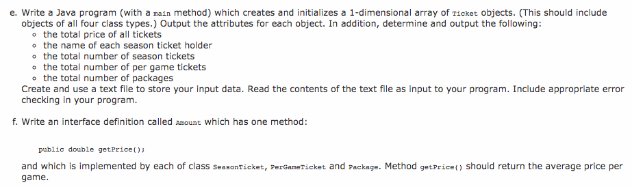 required class definitions, to solve the following problem: a. Class Ticket has