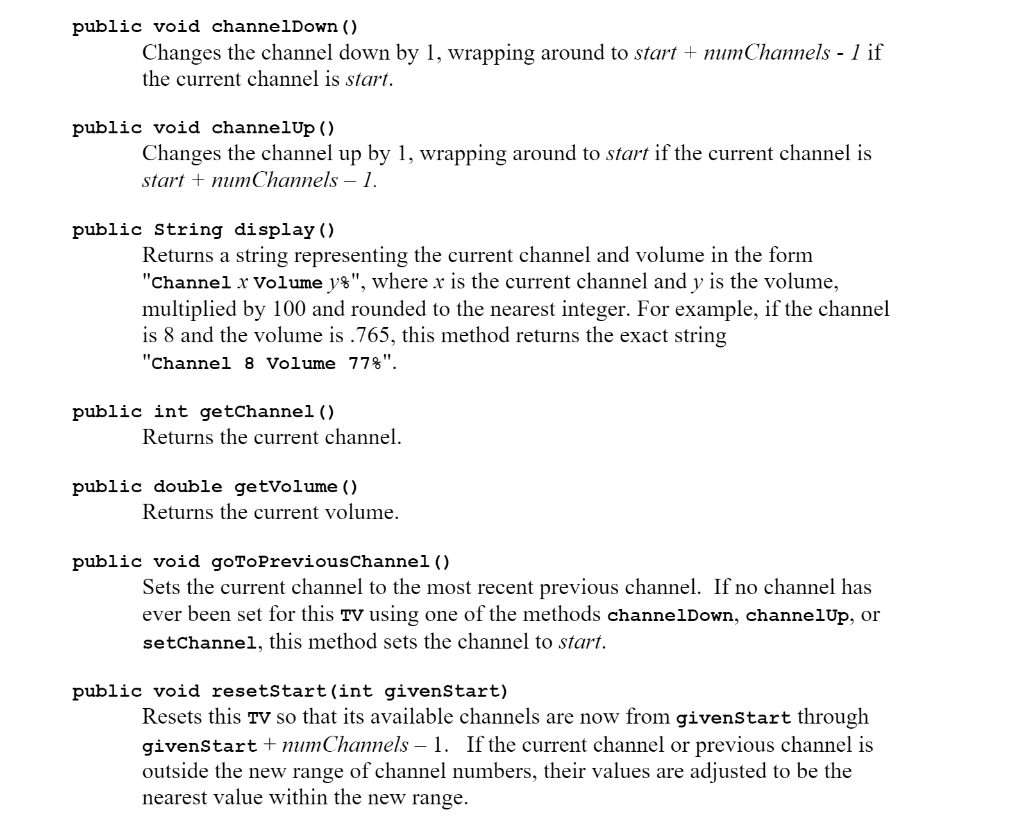 has a current channel and volume. The volume level ranges from 0.0