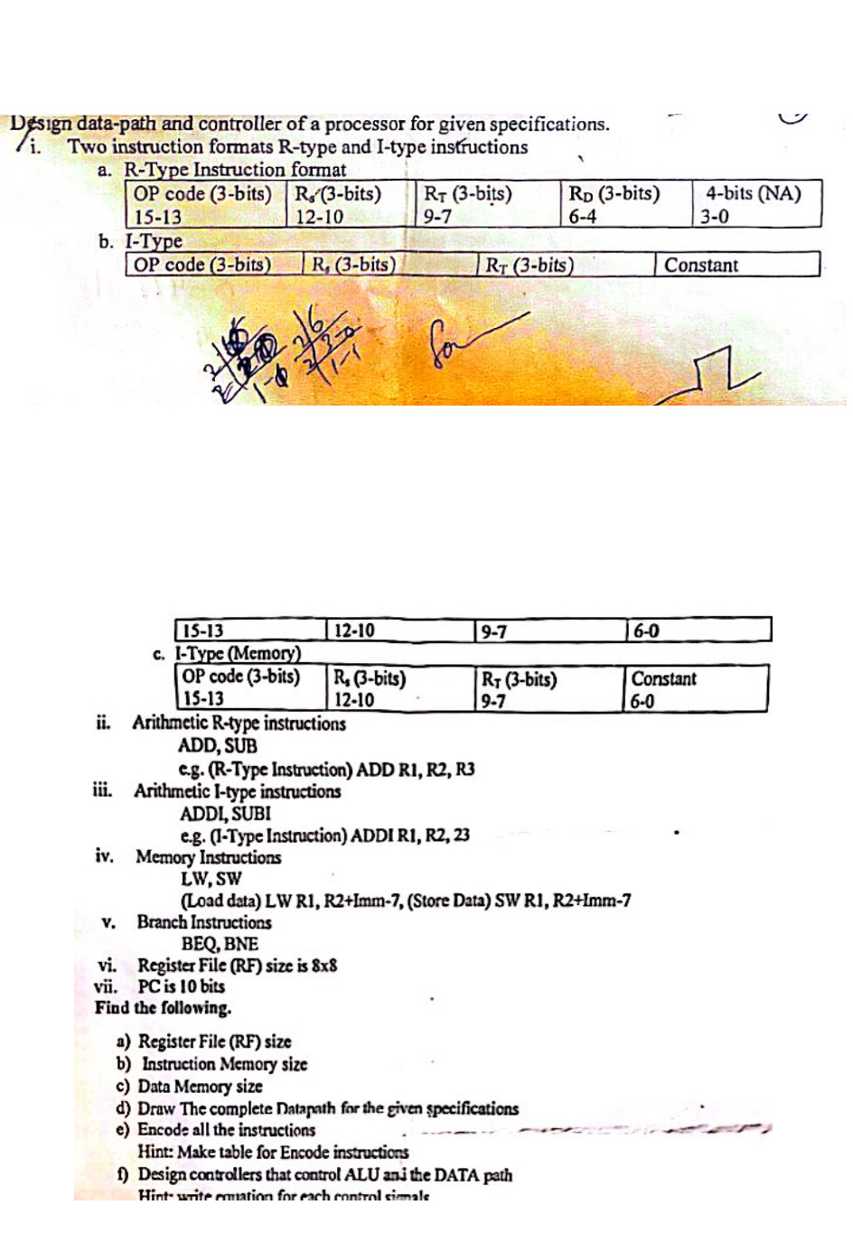  Design data-path and controller of a processor for given specifications. i.