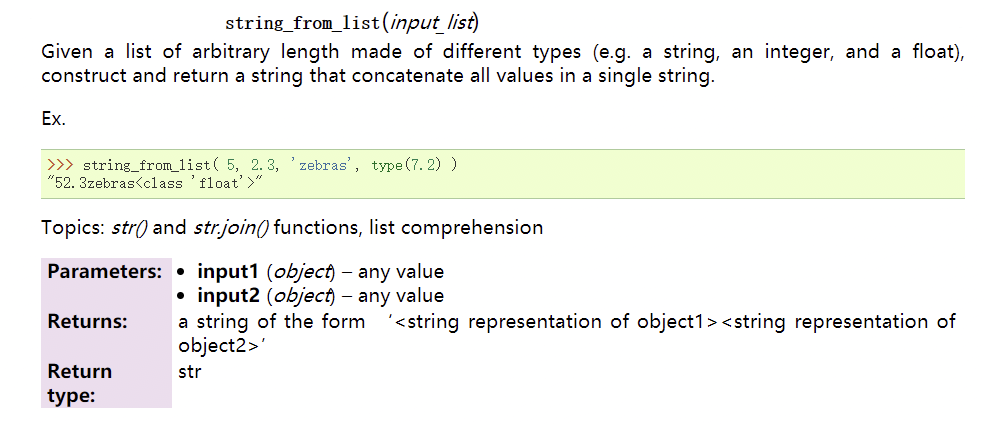 python code to write the function def string_from_list( input_list ): string_from_list(input list)