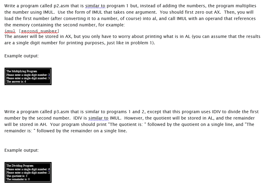 this is in Assembly Write a program called p2.asm that is