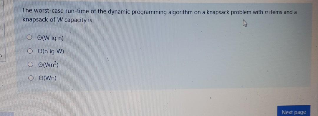  The worst-case run-time of the dynamic programming algorithm on a knapsack