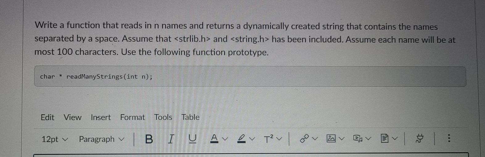  in c please Write a function that reads in n names