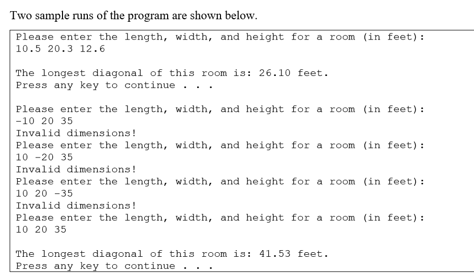a room with user-specified dimensions. The program MUST contain the following features: