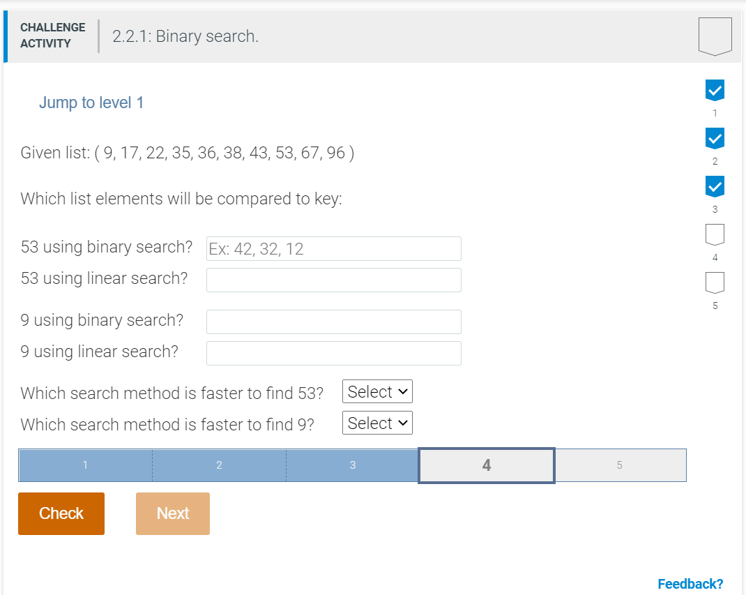 Select: Binary or Linear Select: Binary or Linear CHALLENGE ACTIVITY 2.2.1:
