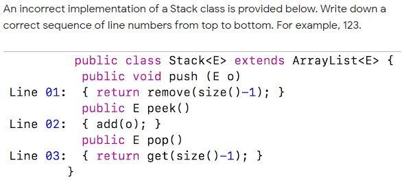 a sequence of line numbers that represent a correct implementation of the
