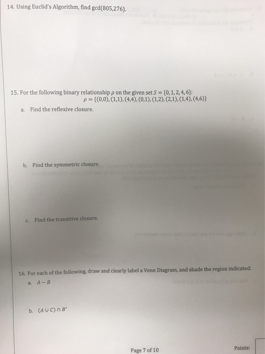  14, 15, And 16 please 14. Using Euclid's Algorithm, find gcd(805,276).