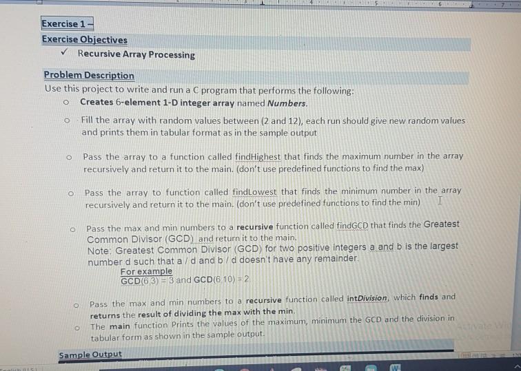  1 5 Exercise 1 Exercise Objectives Recursive Array Processing Problem Description