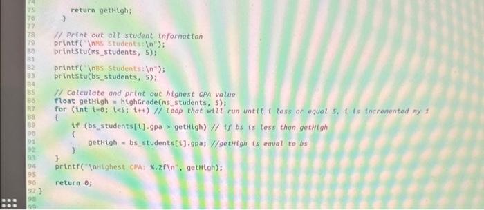 code. language is C /l Fanction to print out all student information