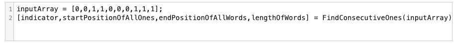 of ones (trues) start, the length of the sequence, the positions where