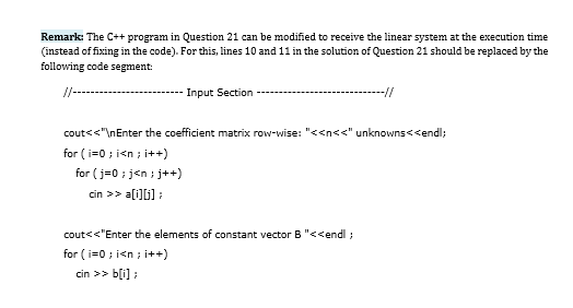 C++ program to solve the following linear system using the Gaussian Elimination