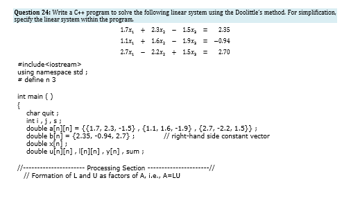 method with partial pivoting. For simplification, specify the linear system within the