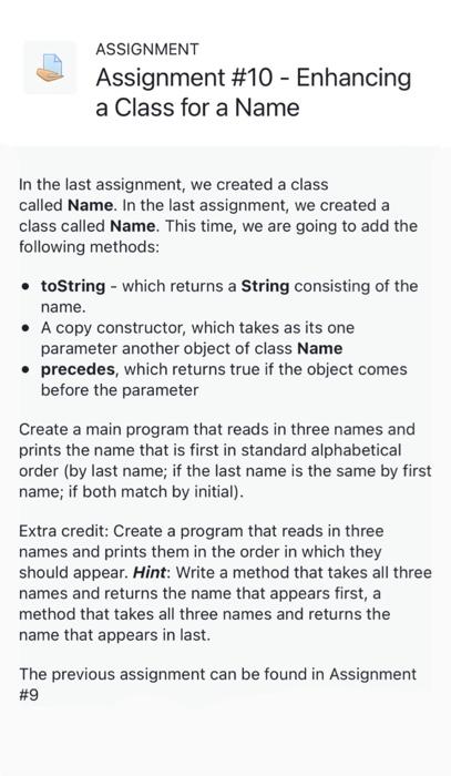 java please as well as extra credit ASSIGNMENT Assignment \#10 - Enhancing