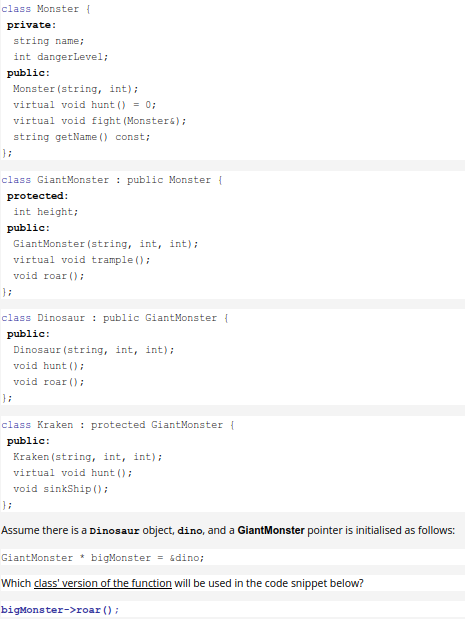  class Monster 1 private: string name; int danger Level; public: Monster