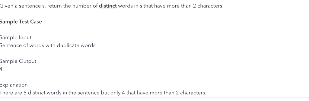 java programming Given a sentence s, return the number of distinct words
