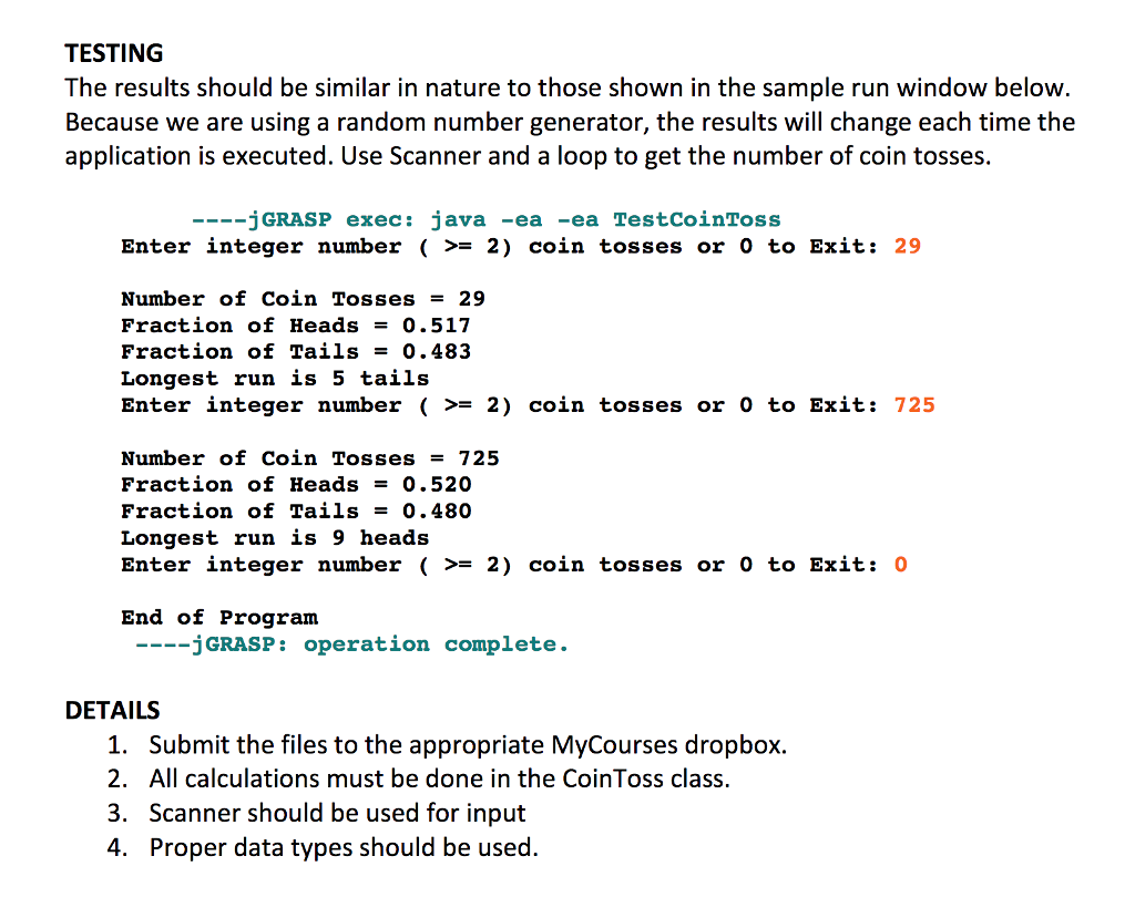 application to simulate coin tosses and compute the fraction of heads and