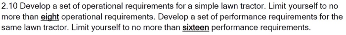  2.10 Develop a set of operational requirements for a simple lawn