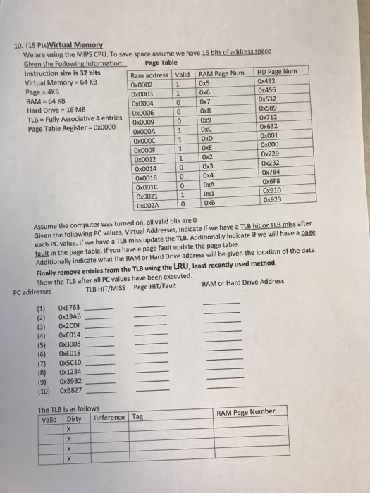  We are using the MIPS CPU. To save space assume we