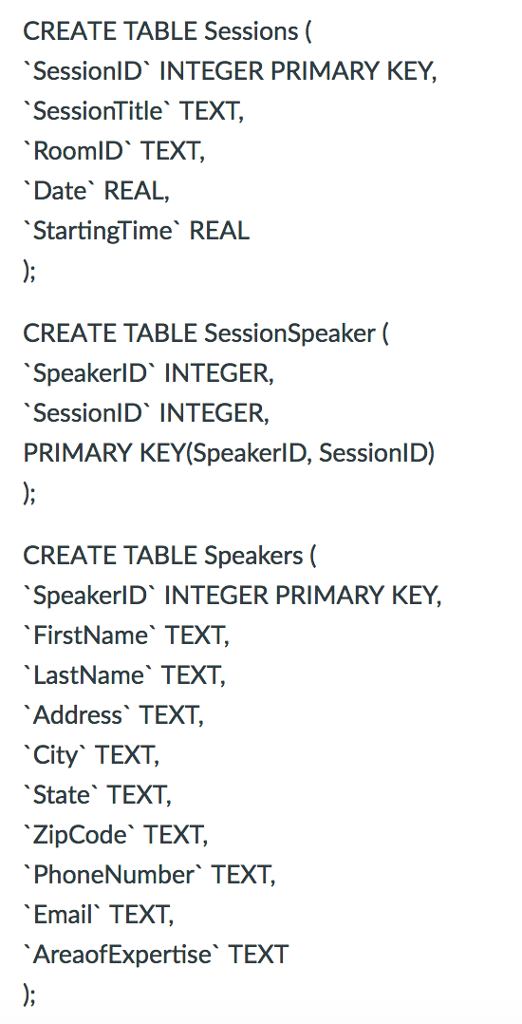 Use the SQL table below to solve for each query. CREATE TABLE