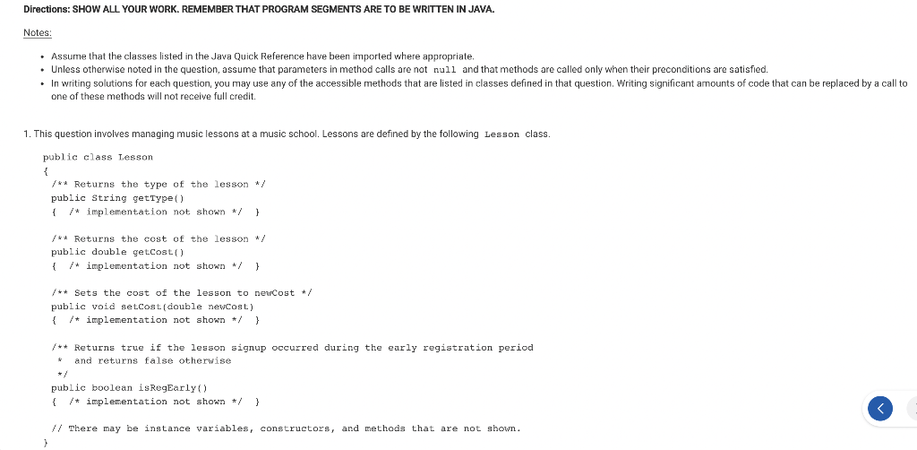  Directions: SHOW ALL YOUR WORK. REMEMBER THAT PROGRAM SEGMENTS ARE TO