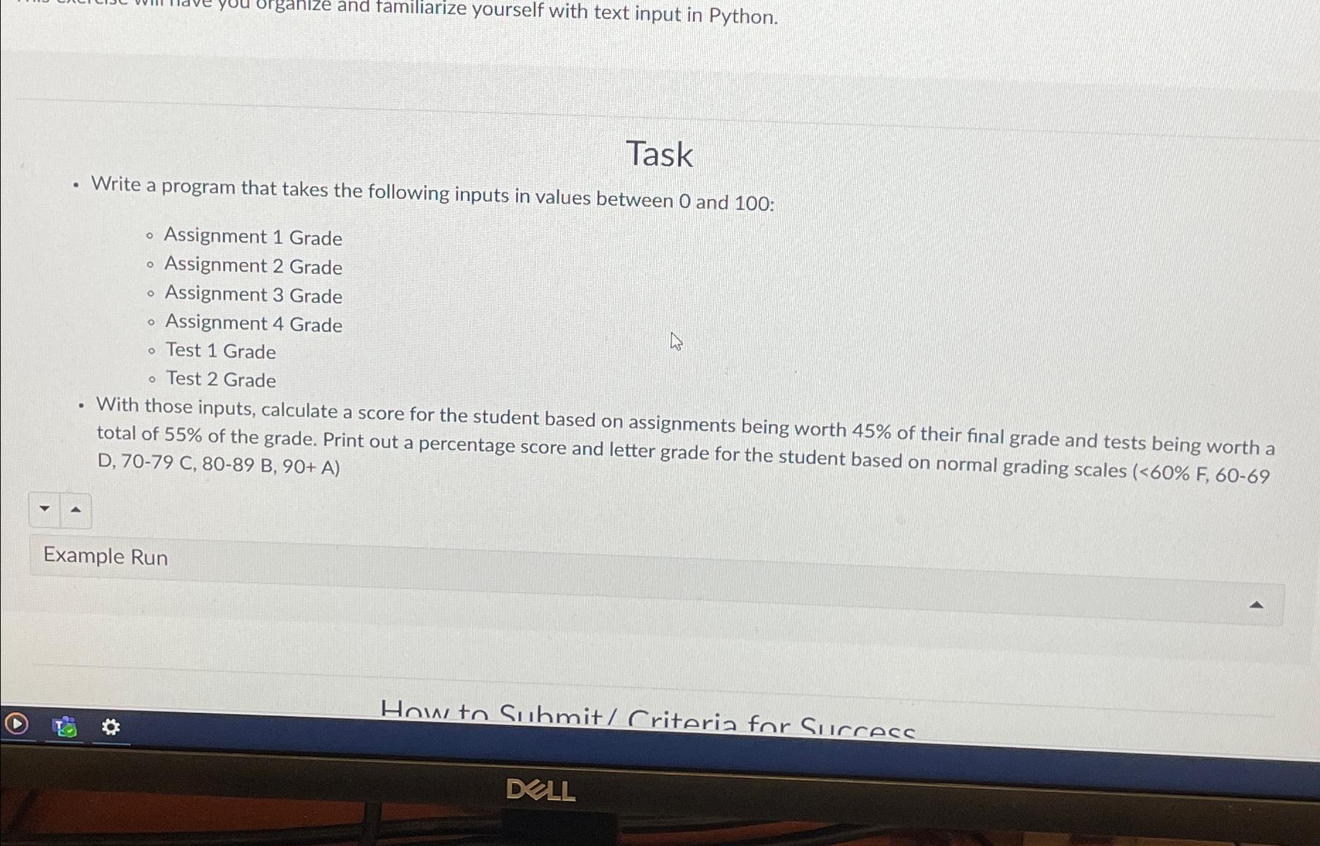  Task Write a program that takes the following inputs in values