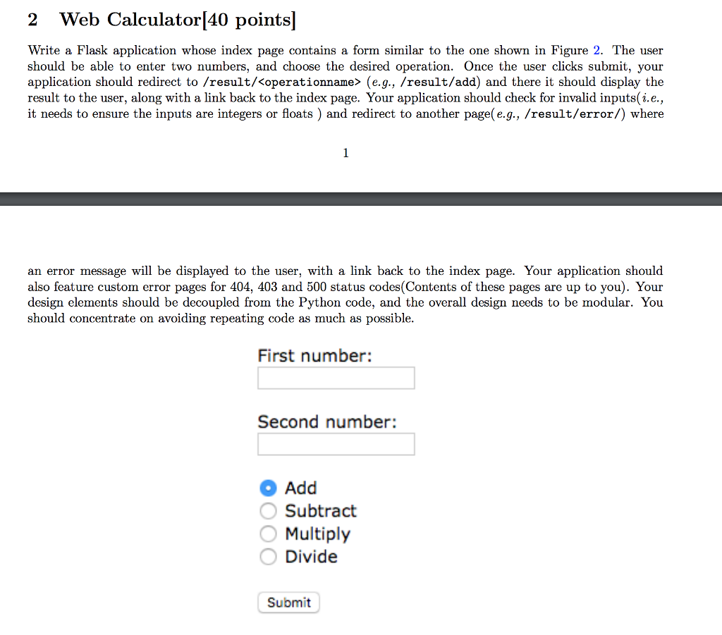 python flask 2 Web Calculator[40 points Write a Flask application whose index