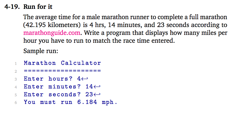  For python please. The average time for a male marathon runner