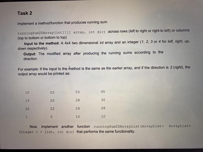 using java plz thanks Task 2 Implement a method/function that produces running