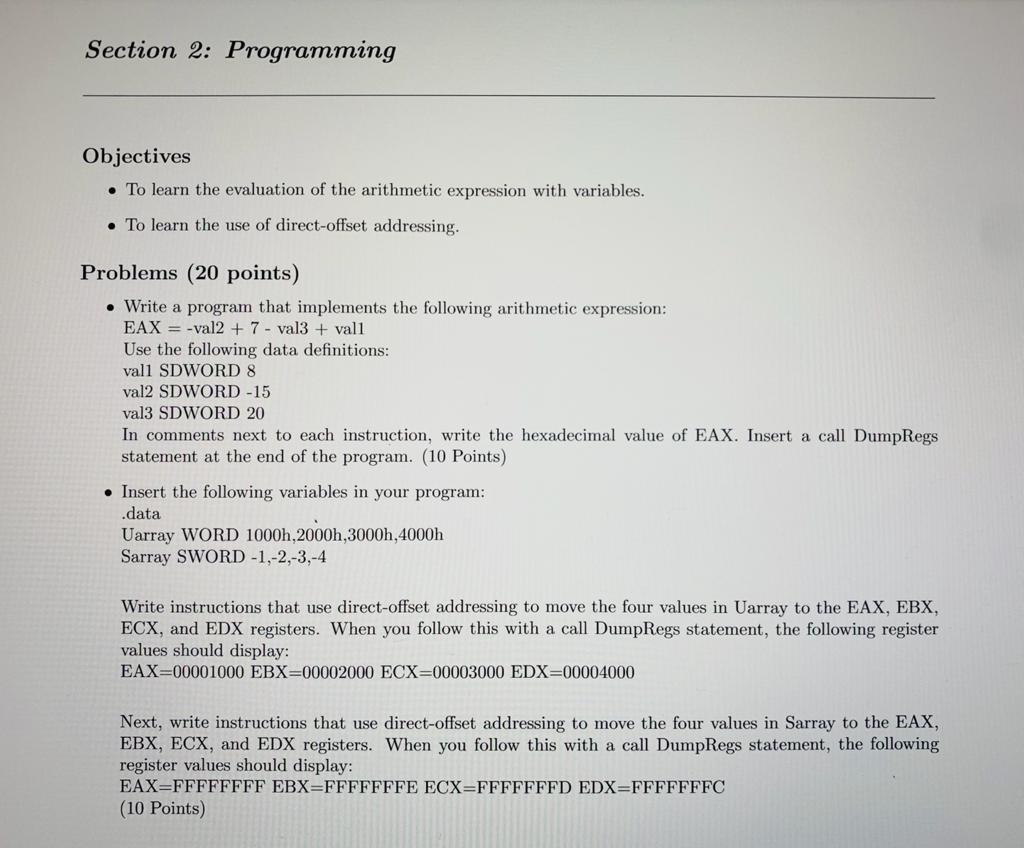  PLEASE ANSWER CORRECTLY. THANK YOU. Section 2: Programming Objectives To learn