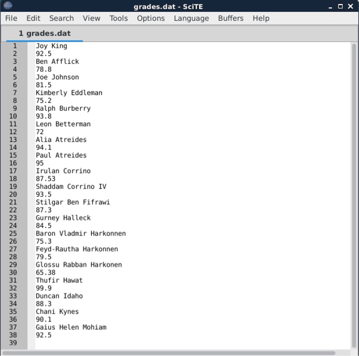  grades.dat- SciTE File Edit Search View Tools Options Language Buffers Help