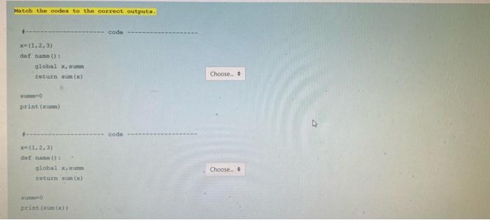  Match the codes to the creat outputs. code x(1,2,3) dot namat):
