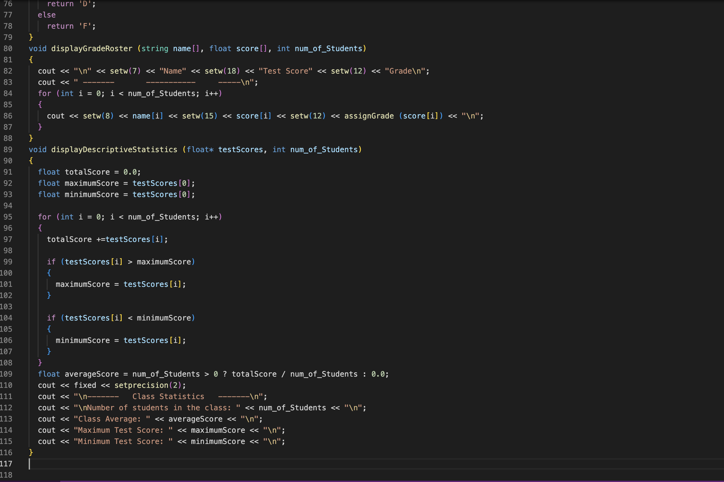 here are my question and my code. Create a program to calculate