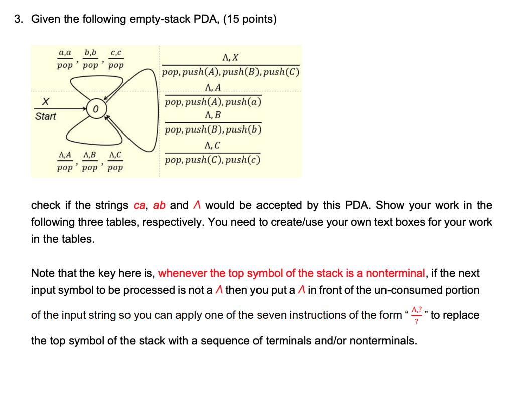  3. Given the following empty-stack PDA, (15 points) check if the
