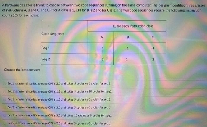  A hardware designer is trying to choose between two code sequences