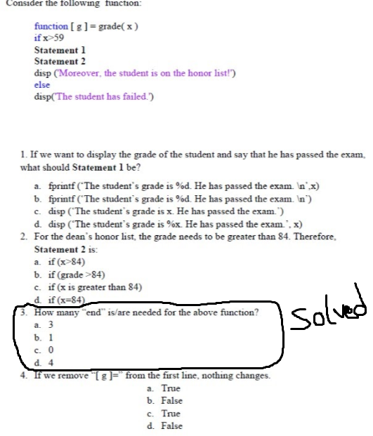 Matlab - Computer Science (part 3 is Solved) Consider the following function: